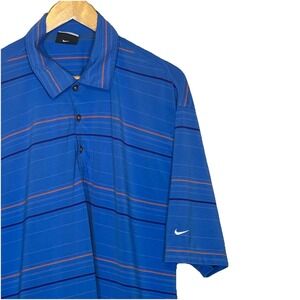 Nike Golf Men's Fit Dry Polo Shirt Blue Dark Blue and Pink Striped Size M  005